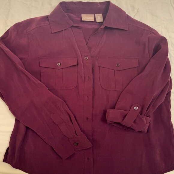 Chico's collared long-sleeved maroon button down shirt S (Chico's size 0) - Picture 1 of 7